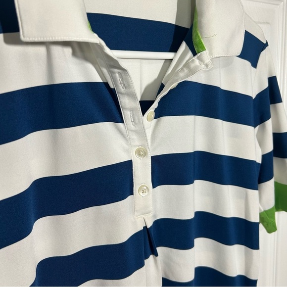 Nike Women's Size Medium Blue White Striped Short Sleeve Dri-Fit Golf Polo - Picture 3 of 12